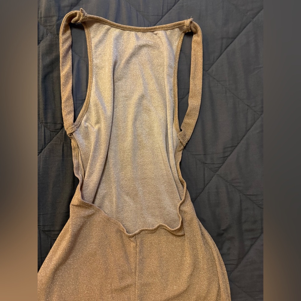 SHEIN Sheer Gold Bikini Cover Up Backless Dress - Picture 12 of 15